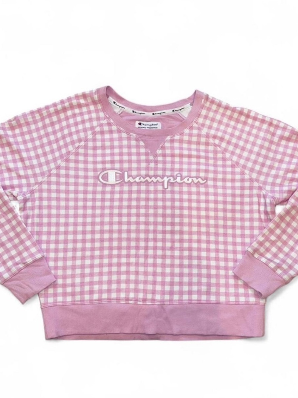 Champion Pink Gingham Crewneck Sweatshirt
